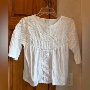 Sundance Catalog Cotton Embroidered Pintuck Shirt SP White